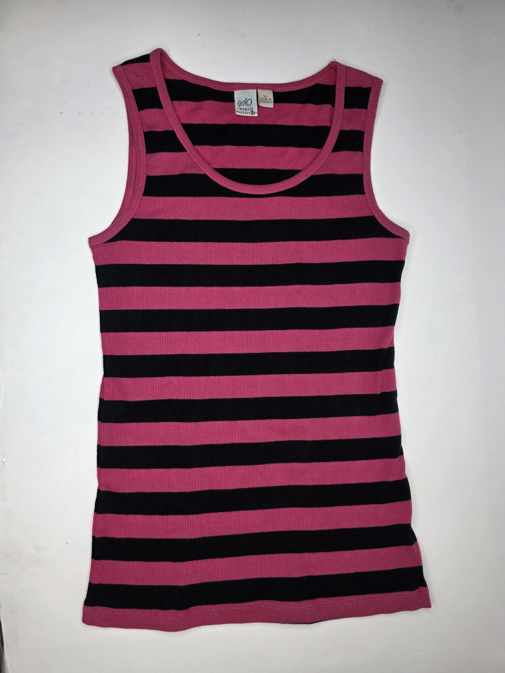 Vintage Y2K SO Hot Pink & Black Striped Ribbed Grunge Emo Scene Tank Top XL